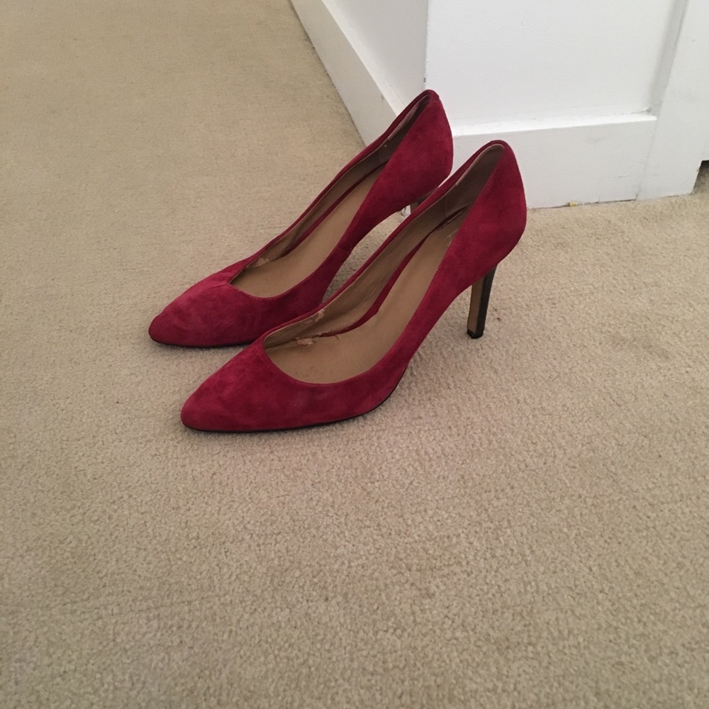 Burgundy suede pumps